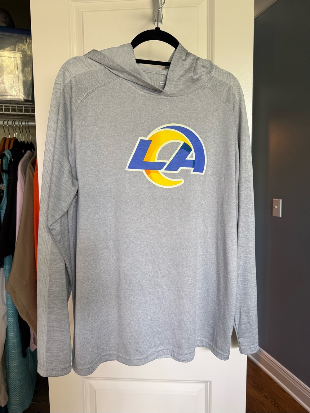 Fanatics Los Angeles Light Gray Crewneck Hoodie with Blue and Gold LA Logo